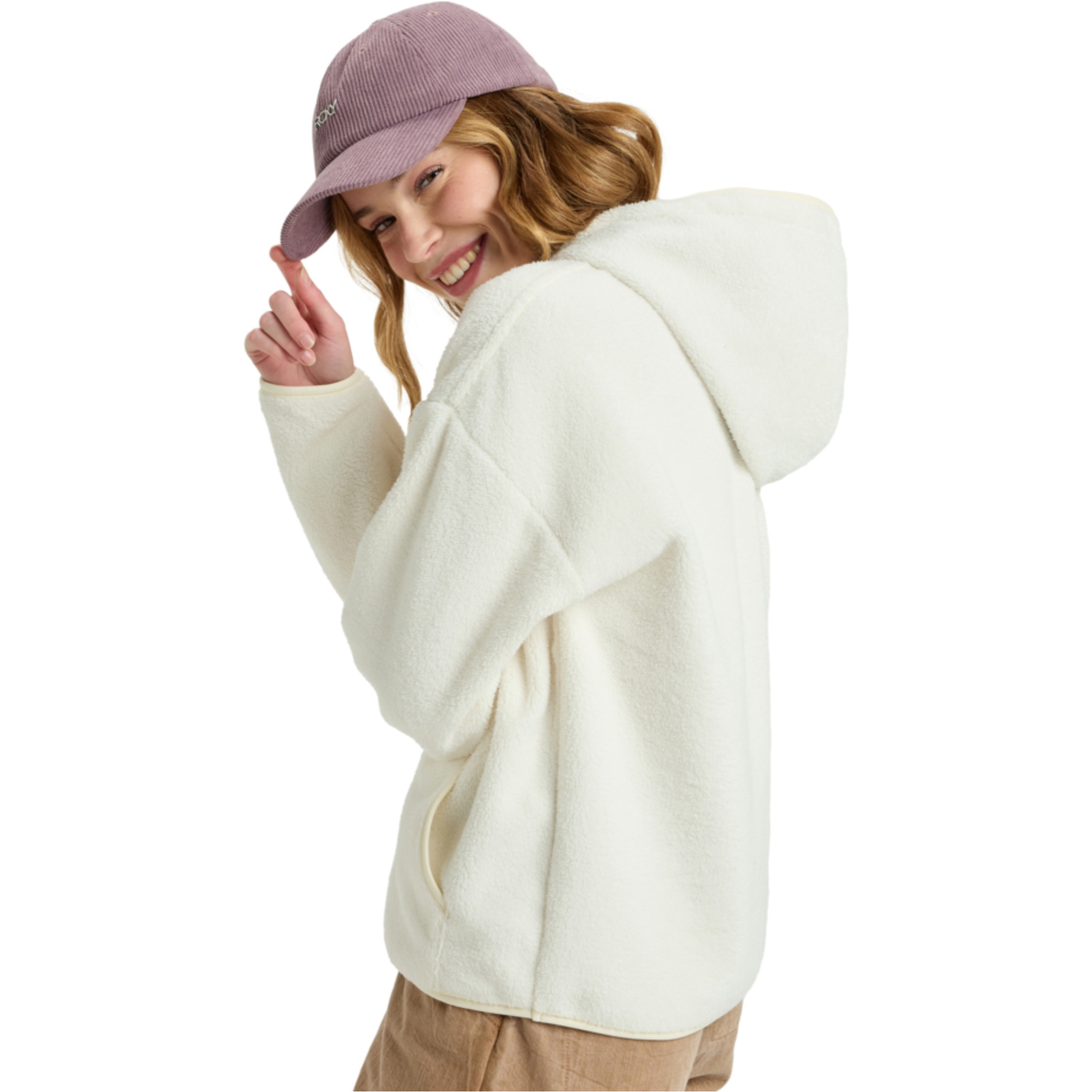2025 Roxy Womens Cool Calling Polar Fleece Hættetrøje ERJPF03221 - Egret
